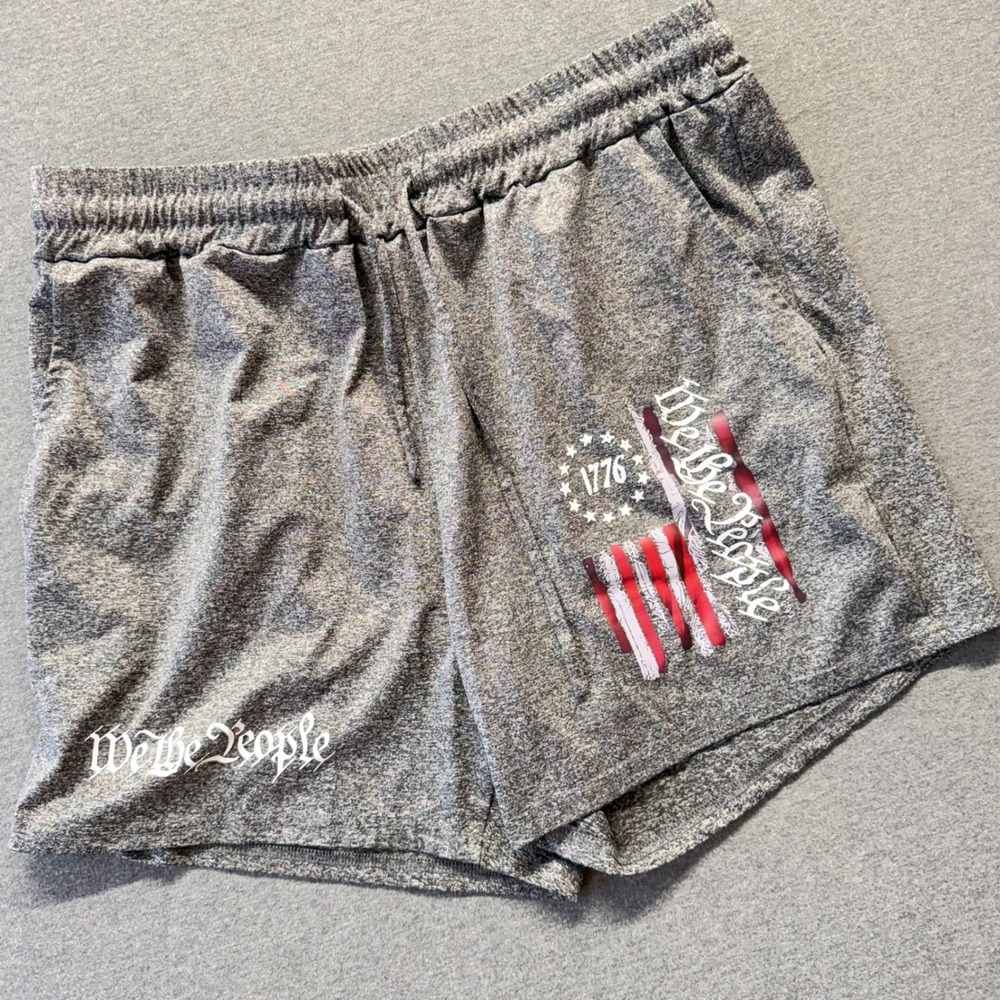 We the People 1776 Patriotic Mens Athletic Shorts Grey XXL 5 Inch Inseam